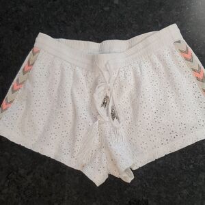 Solitaire Swim White Eyelet Lace Shorts with Pink And Silver Accents
